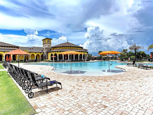 view of pool featuring a patio area