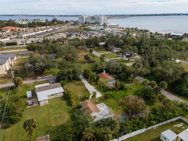 aerial view featuring a water view