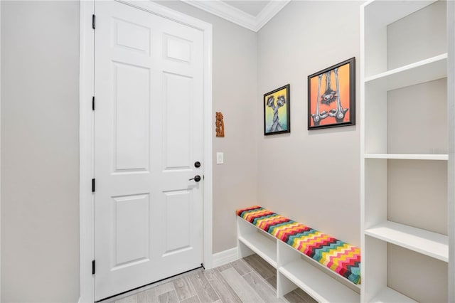 mudroom with ornamental molding