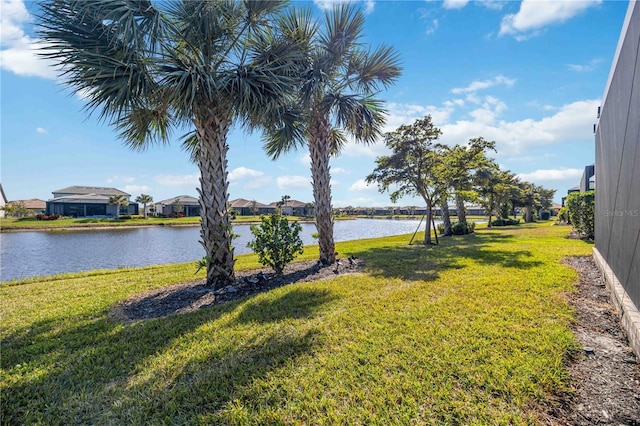 view of yard with a water view