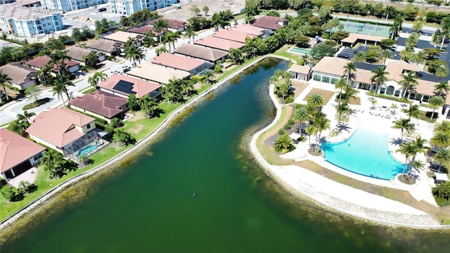 aerial view with a water view