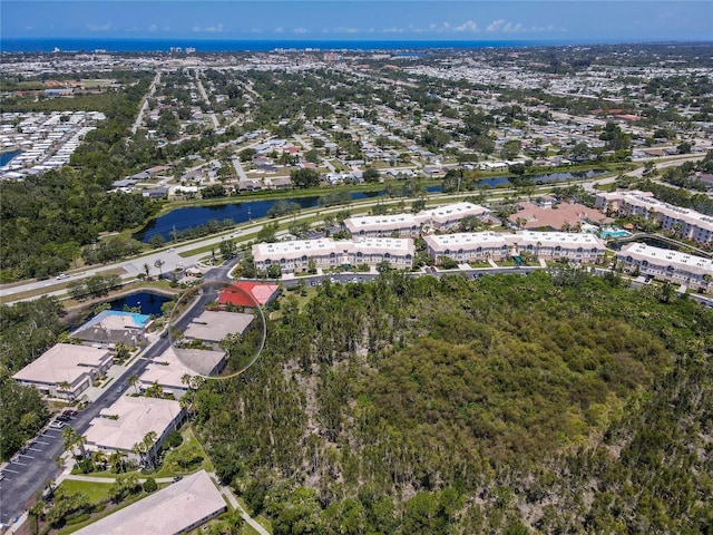 drone / aerial view featuring a water view