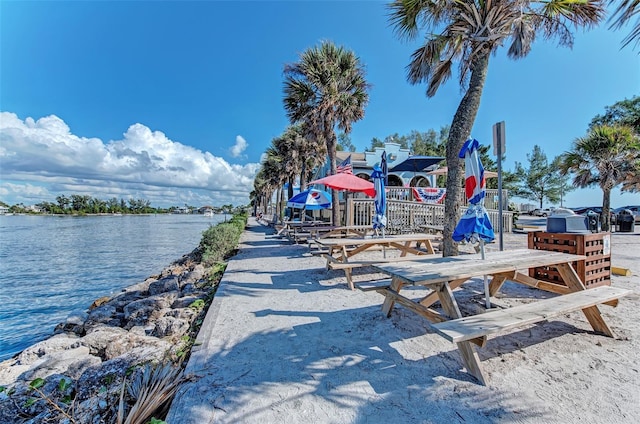 view of dock with a water view