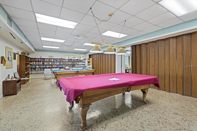 rec room featuring a paneled ceiling and pool table