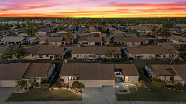 view of aerial view at dusk