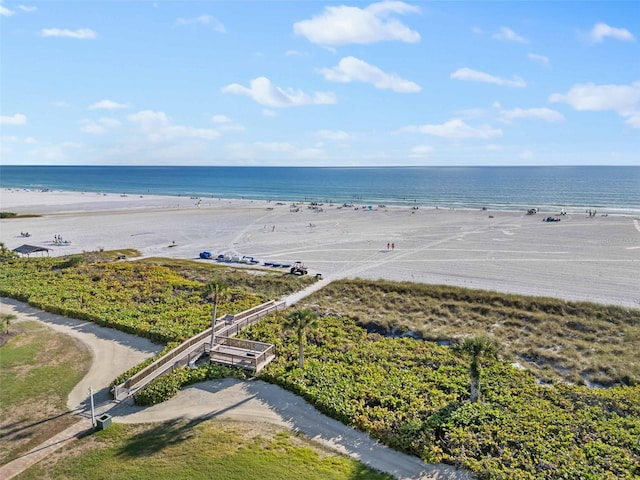 view of water feature with a beach view