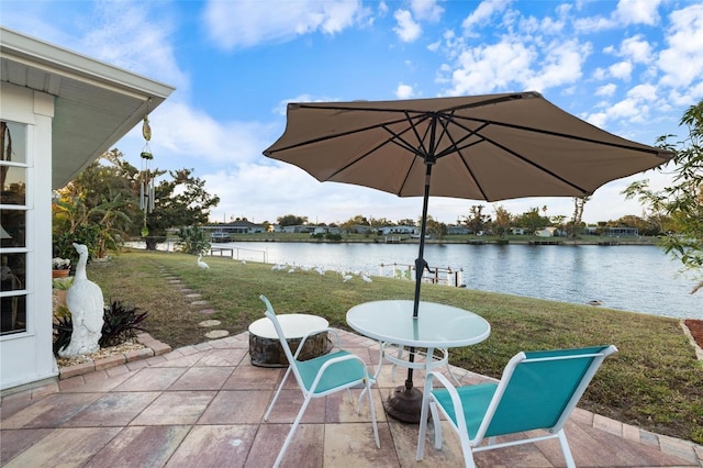 view of patio featuring a water view