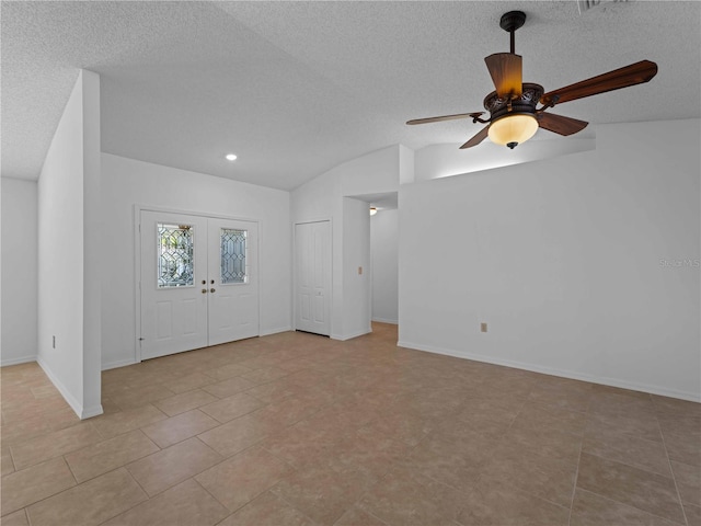 1678 Quail Lake Dr, Venice, FL 34293 - entrance foyer with ceiling fan, a textured ceiling, tile patterned flooring, recessed lighting, and lofted ceiling