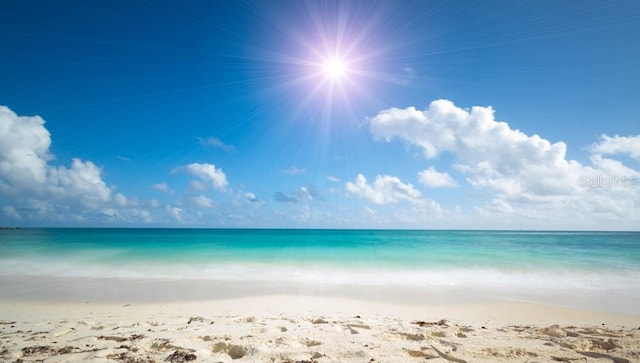 property view of water featuring a beach view