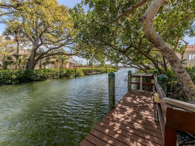 view of dock with a water view