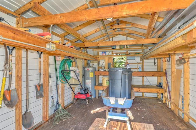 storage area with electric water heater