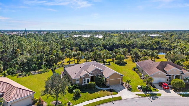 aerial view with a water view