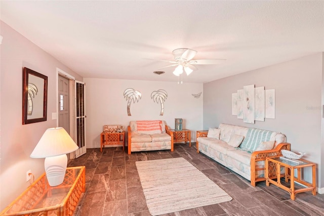 living room with ceiling fan