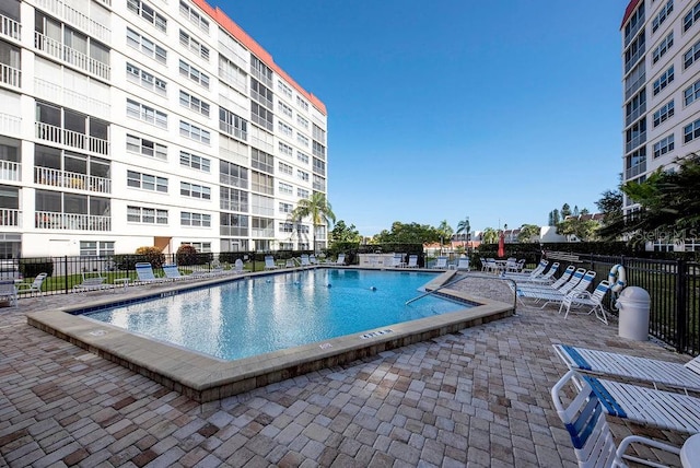 view of swimming pool featuring a patio