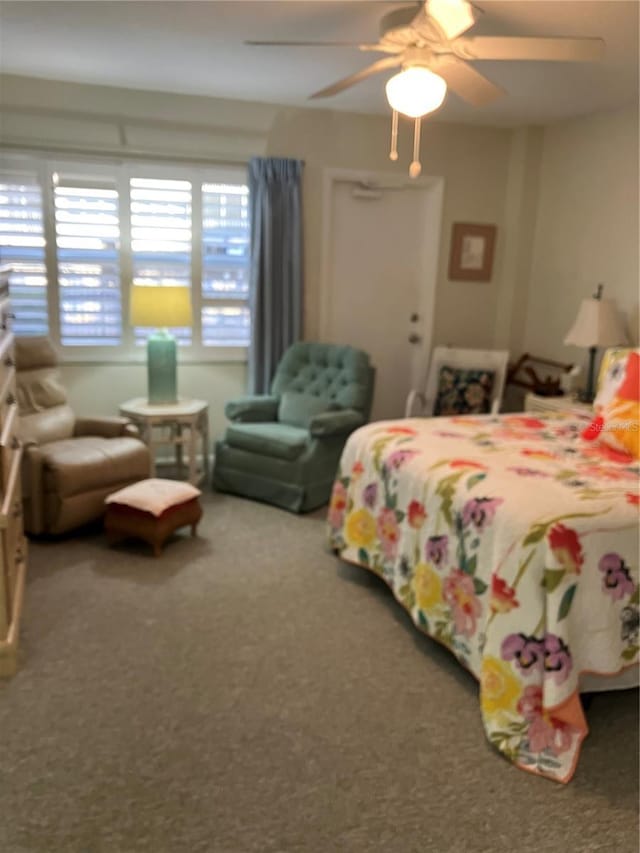 bedroom featuring carpet flooring and ceiling fan