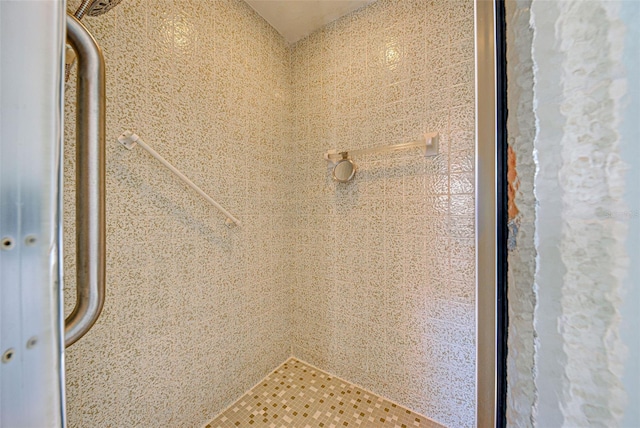 interior details featuring a tile shower