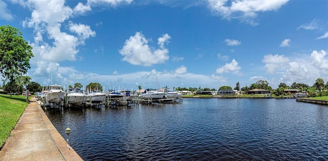 exterior space with a water view