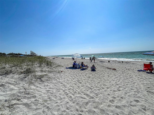 view of water feature featuring a beach view