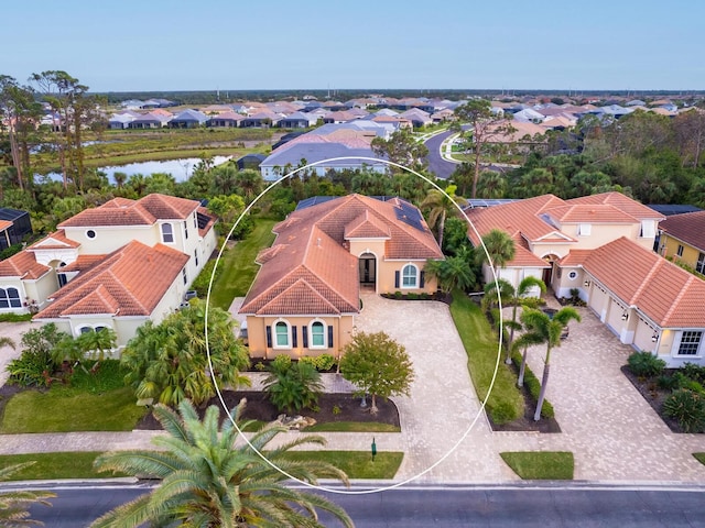 aerial view with a water view