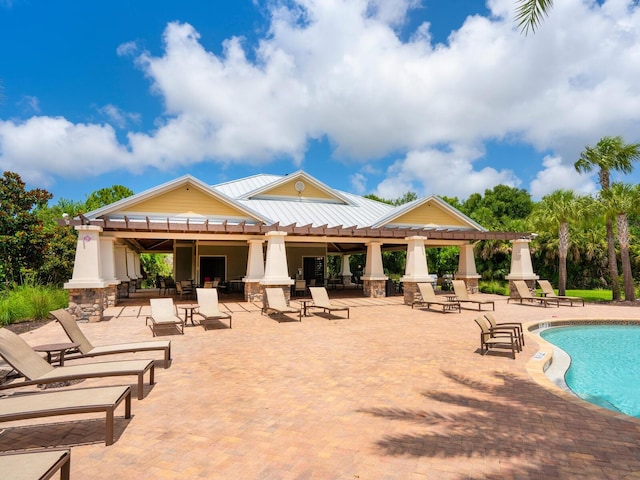 view of swimming pool featuring a patio