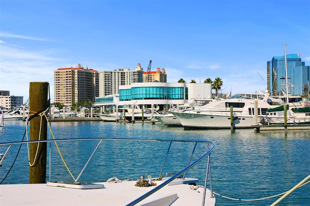 dock area featuring a water view