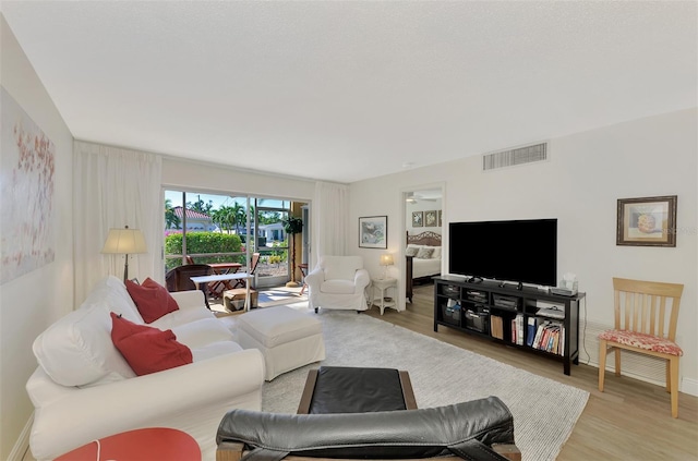 living room with light hardwood / wood-style floors