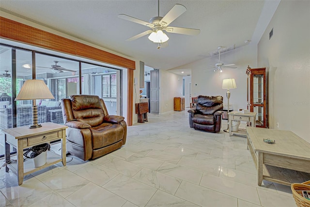 living room featuring vaulted ceiling