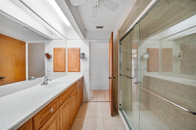 full bath with visible vents, a shower stall, and tile patterned floors