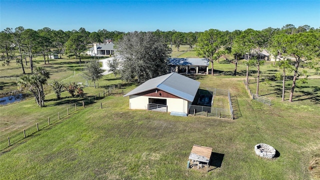 aerial view with a water view and a rural view