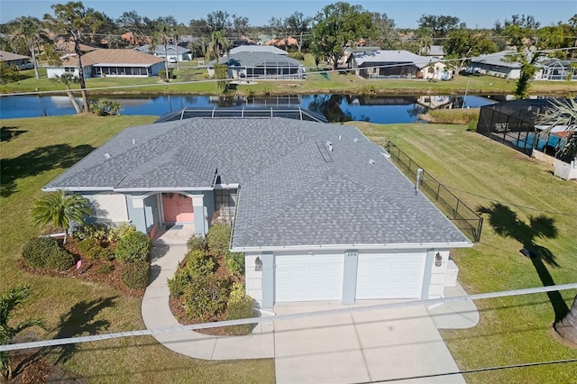 aerial view with a water view