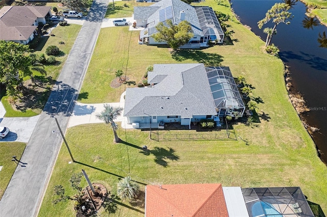 aerial view with a water view