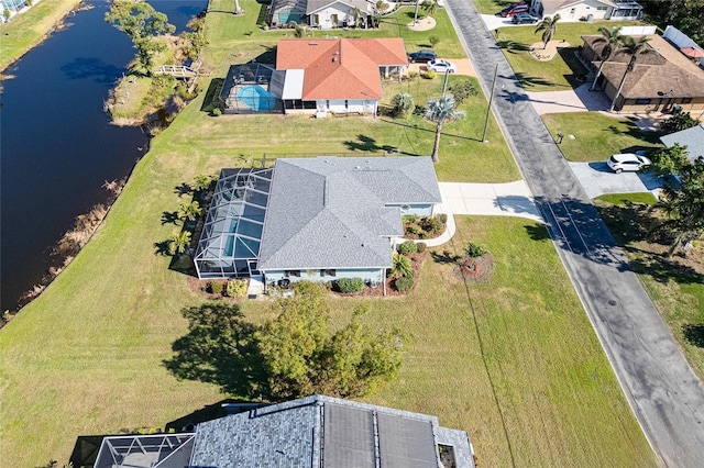 bird's eye view featuring a water view