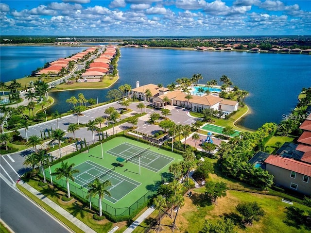 aerial view featuring a water view