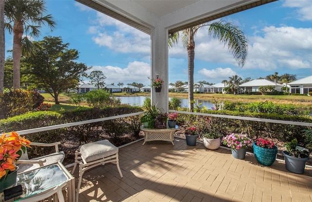 deck with a water view