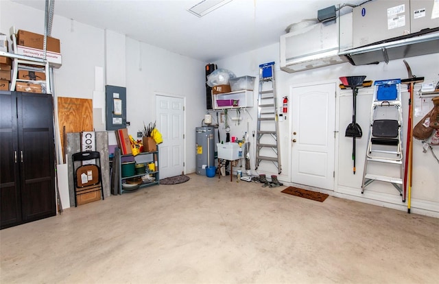 garage featuring water heater