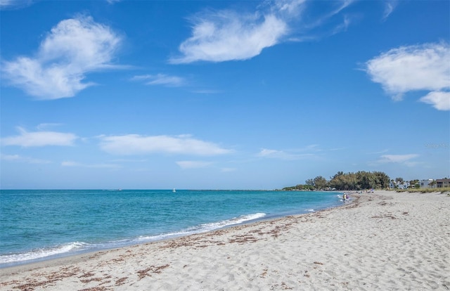 property view of water featuring a beach view