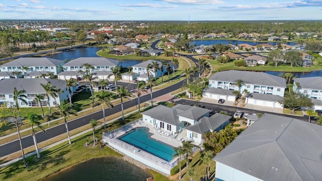 aerial view with a water view