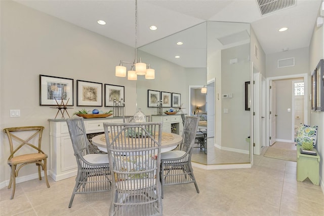 dining room with recessed lighting, visible vents, baseboards, and light tile patterned floors