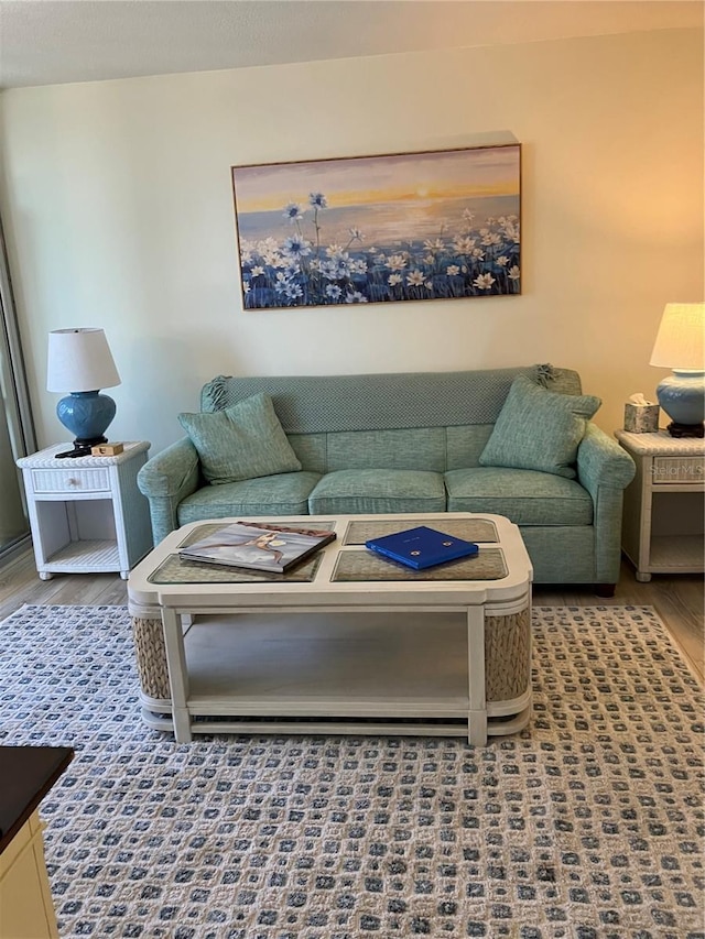 living room with hardwood / wood-style floors