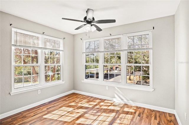 unfurnished room featuring ceiling fan and wood-type flooring