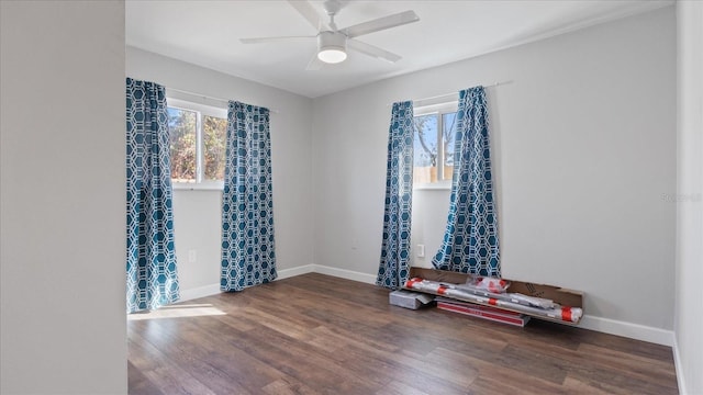 spare room with ceiling fan and hardwood / wood-style floors