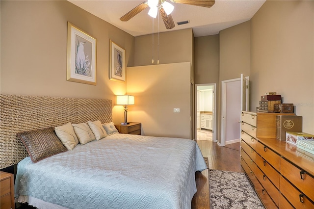 bedroom featuring ceiling fan and light hardwood / wood-style floors