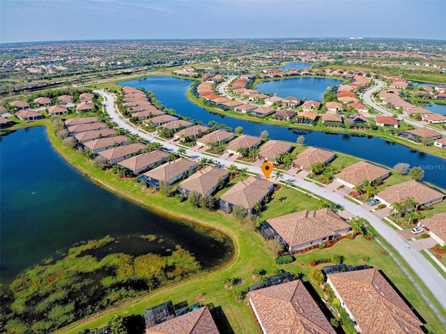 bird's eye view featuring a water view