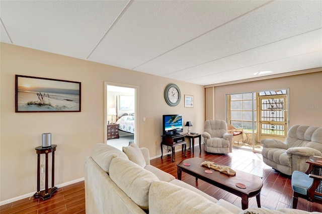 living room featuring dark hardwood / wood-style flooring