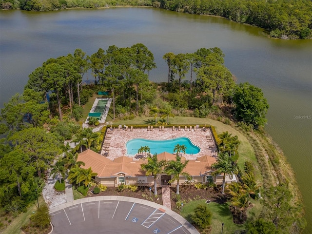 bird's eye view featuring a water view
