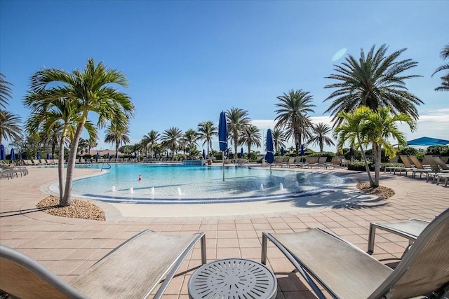 view of swimming pool with a patio