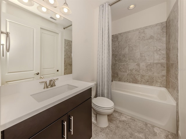 5733 Semolino St, Nokomis, FL 34275 - bathroom with vanity, toilet, and shower / bathtub combination with curtain
