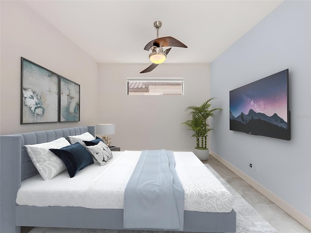 5733 Semolino St, Nokomis, FL 34275 - bedroom featuring a ceiling fan, baseboards, and marble finish flooring