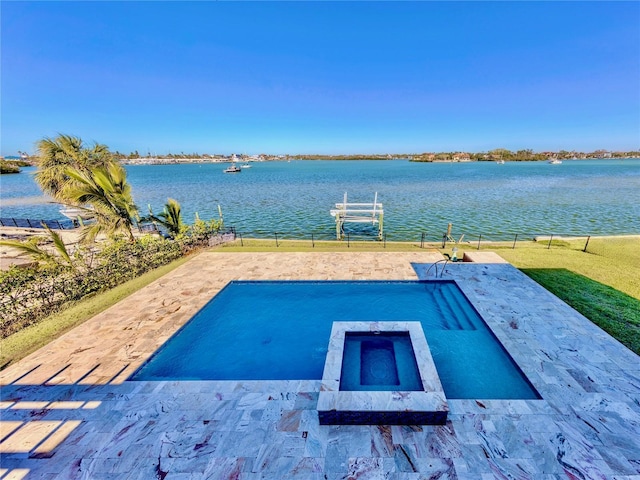 view of pool featuring a water view