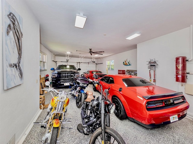 garage with ceiling fan